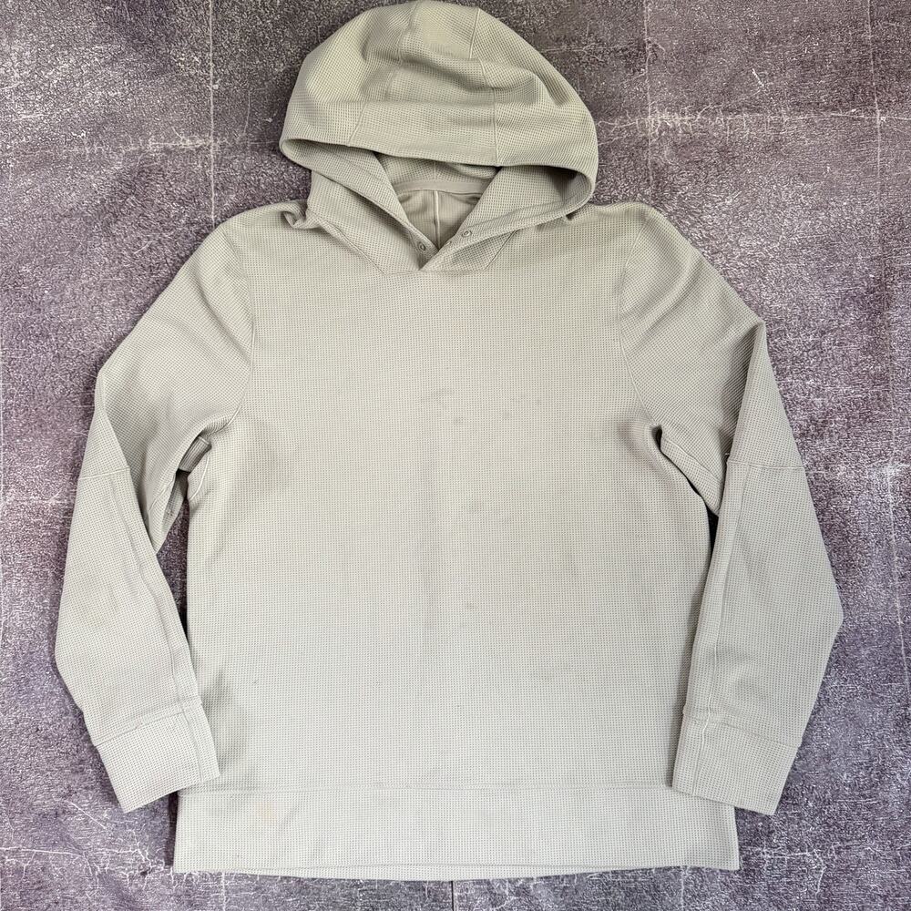 Men's Lululemon Raw Linen Beige Cotton Blend Waffle Knit Hoodie Sweatshirt Sz L